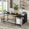 Costway L-shaped Computer Desk with Power Outlet, Drawers, Metal Mesh Shelves Rustic Brown/Black/White